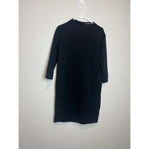 'S MaxMara Dress Womens S Black Knit 3/4 Sleeve Crew Neck Sheath Knee Length